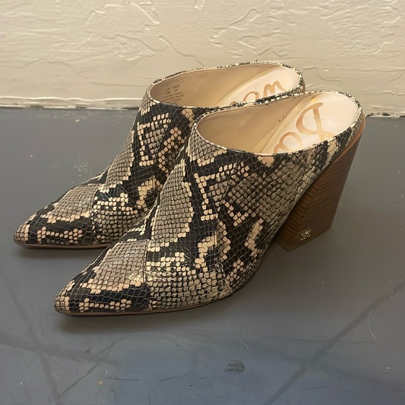 Sam Edelman | Shoes | Sam Edelman Snakeskin Block Heeled Mules | Poshmark